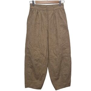 House of Harlow Tan Embroidered Barrel Cropped Pants Women's XS Elastic‎ Waist